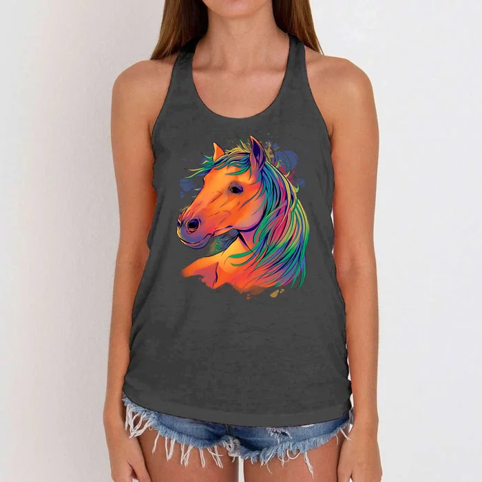 Colorful Rainbow Horse Women's Knotted Racerback Tank