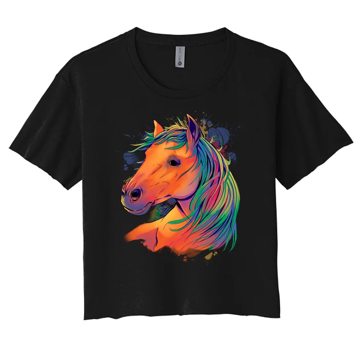 Colorful Rainbow Horse Women's Crop Top Tee