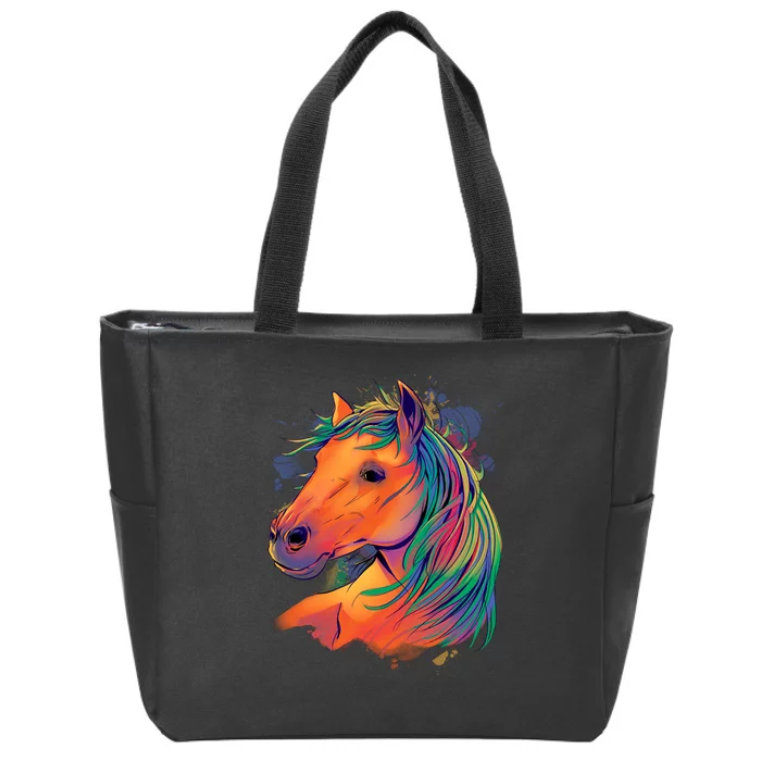 Colorful Rainbow Horse Zip Tote Bag