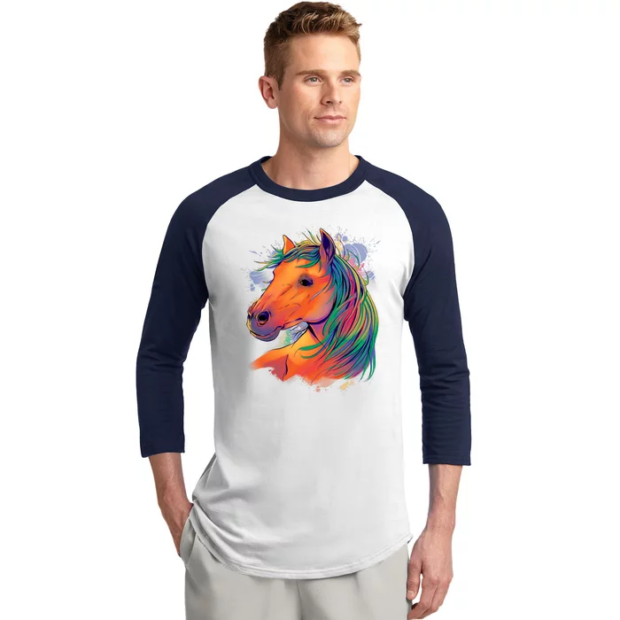 Colorful Rainbow Horse Baseball Sleeve Shirt