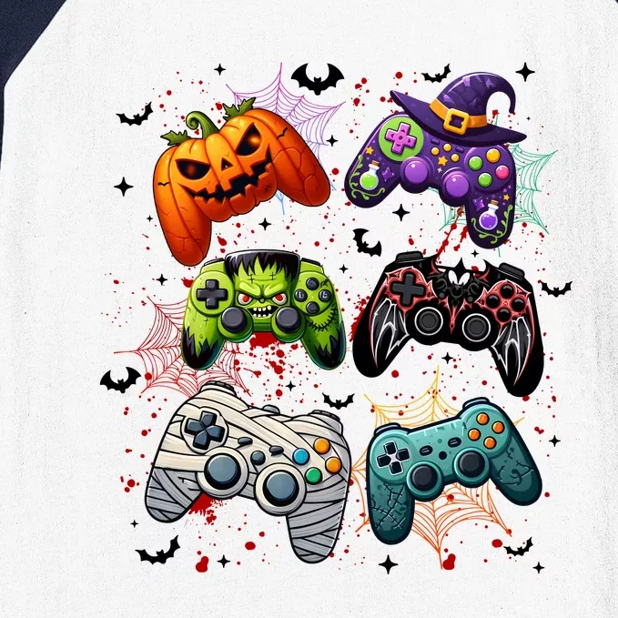 Cool Retro Halloween Gaming Controllers Baseball Sleeve Shirt