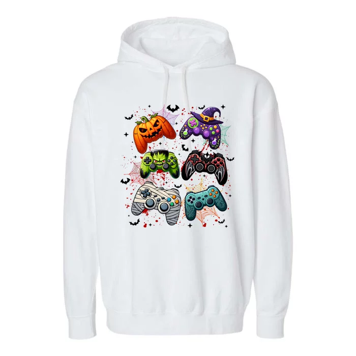 Cool Retro Halloween Gaming Controllers Garment-Dyed Fleece Hoodie