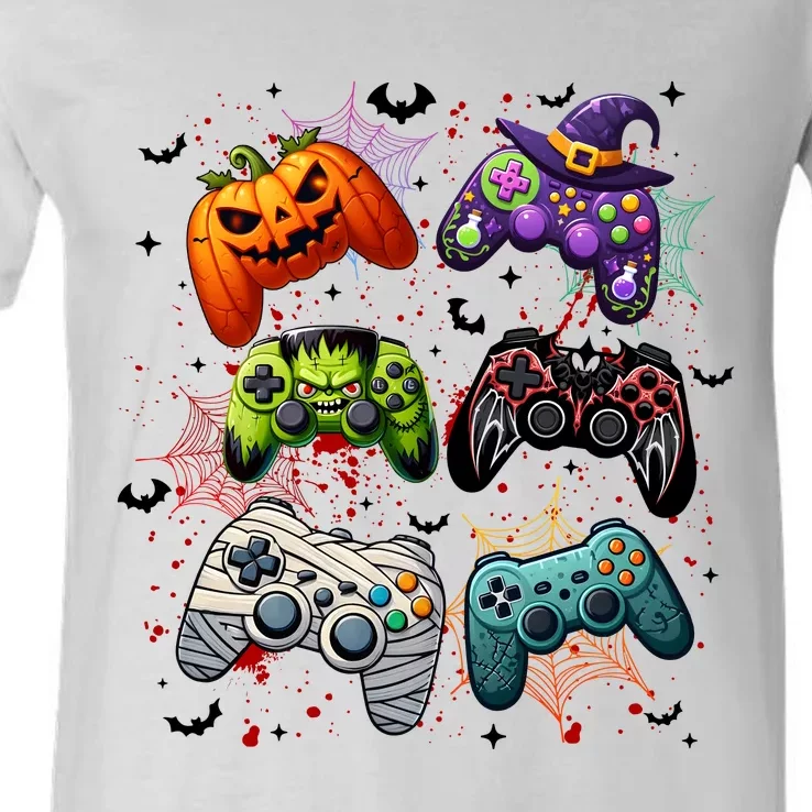 Cool Retro Halloween Gaming Controllers V-Neck T-Shirt