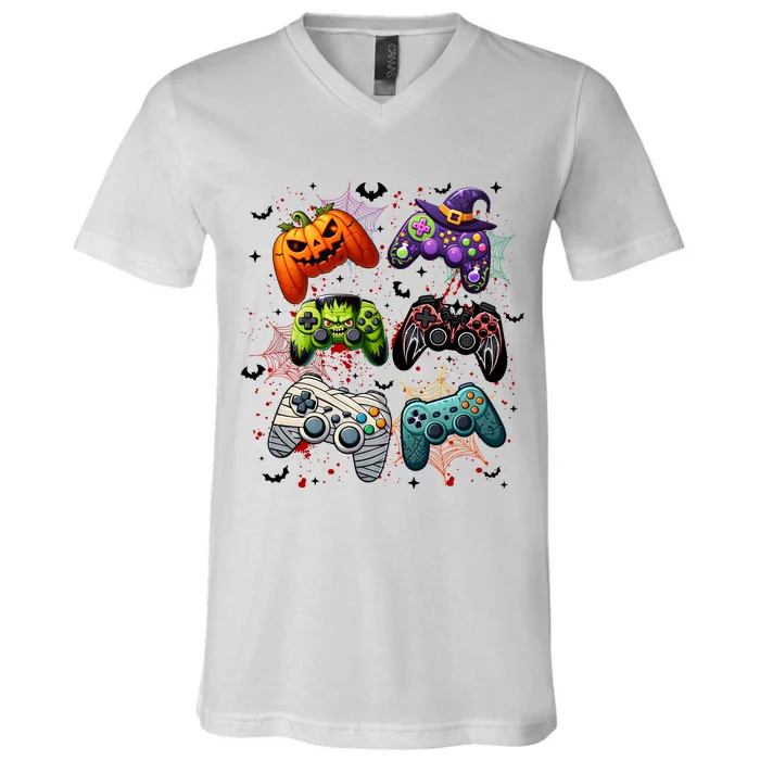 Cool Retro Halloween Gaming Controllers V-Neck T-Shirt