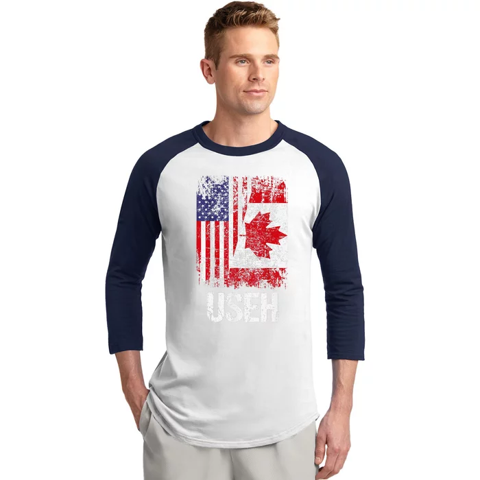 Canadian Roots Half Canadian American Useh Canada Usa Flag Baseball Sleeve Shirt