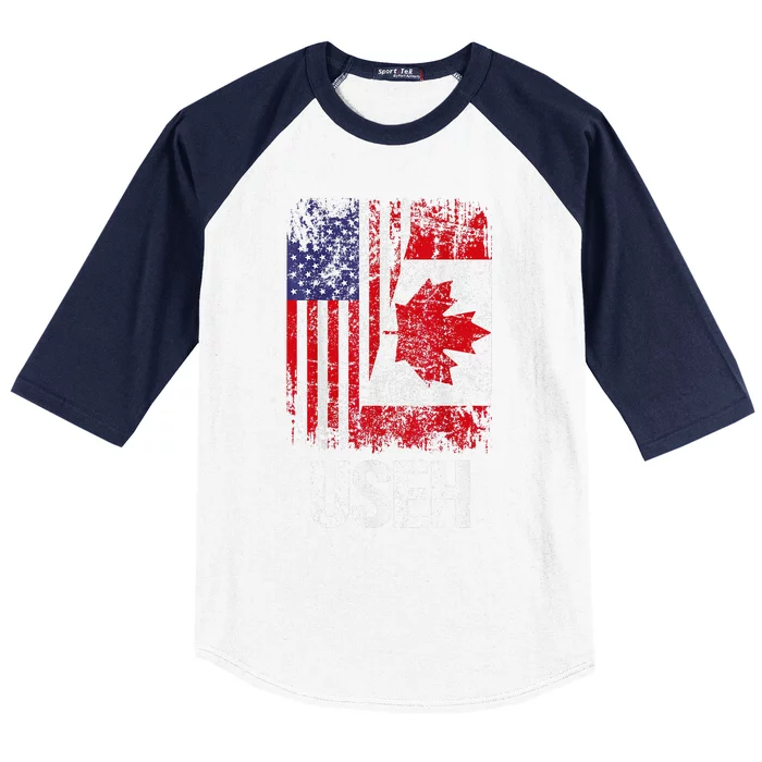 Canadian Roots Half Canadian American Useh Canada Usa Flag Baseball Sleeve Shirt