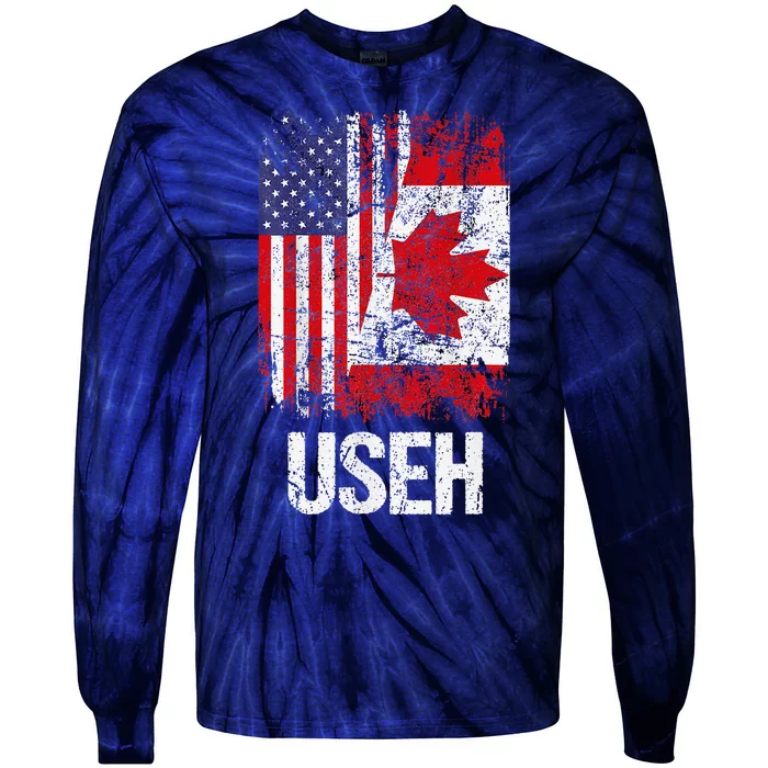 Canadian Roots Half Canadian American Useh Canada Usa Flag Tie-Dye Long Sleeve Shirt