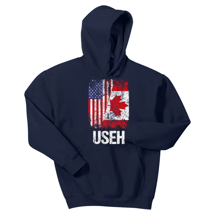 Canadian Roots Half Canadian American Useh Canada Usa Flag Kids Hoodie