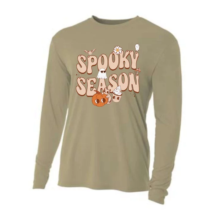 Cute Retro Hippie Halloween Ghost Spooky Season Funny Gifts Cooling Performance Long Sleeve Crew