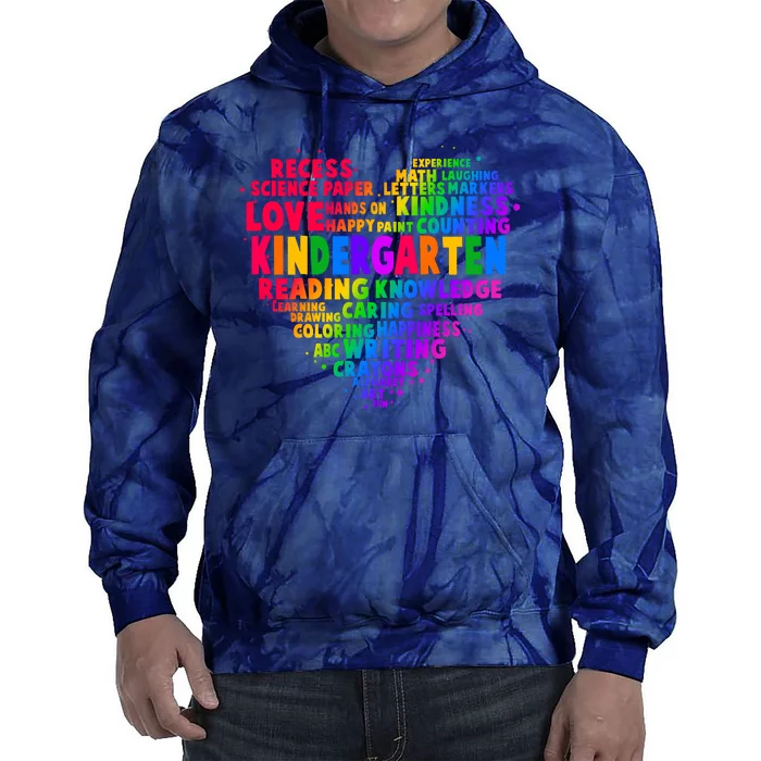 Cute Rainbow Heart Kindergarten Word Art Tie Dye Hoodie