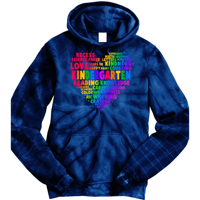 Cute Rainbow Heart Kindergarten Word Art Tie Dye Hoodie