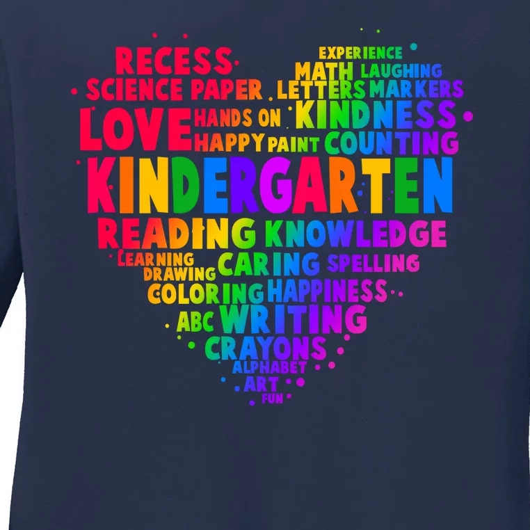 Cute Rainbow Heart Kindergarten Word Art Ladies Long Sleeve Shirt