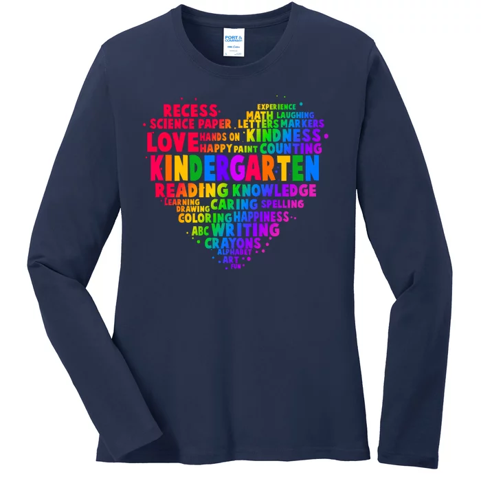 Cute Rainbow Heart Kindergarten Word Art Ladies Long Sleeve Shirt