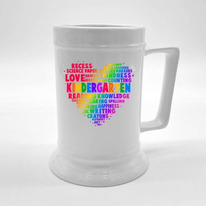 Cute Rainbow Heart Kindergarten Word Art Front & Back Beer Stein