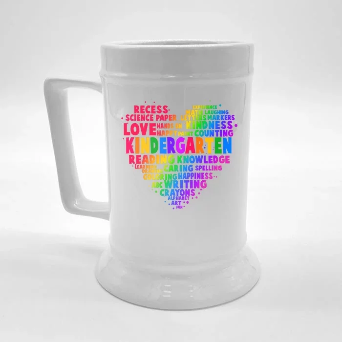 Cute Rainbow Heart Kindergarten Word Art Front & Back Beer Stein