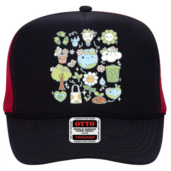 Cute Retro Hippie Celebrate Earth Day High Crown Mesh Trucker Hat