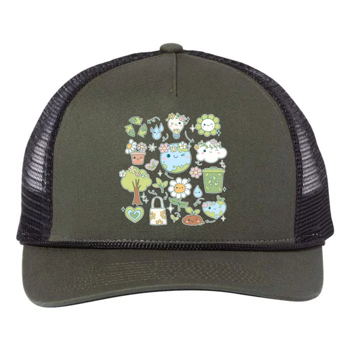 Cute Retro Hippie Celebrate Earth Day Retro Rope Trucker Hat Cap