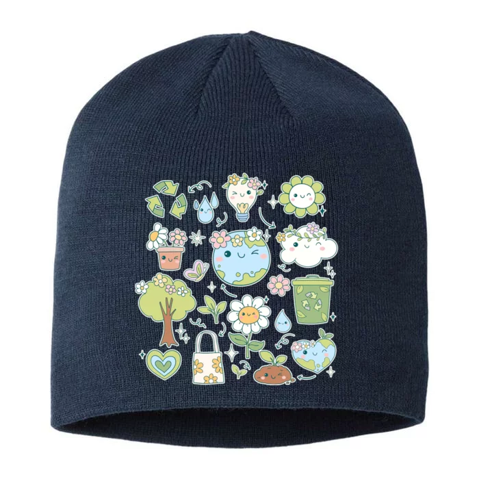 Cute Retro Hippie Celebrate Earth Day 8 1/2in Sustainable Knit Beanie