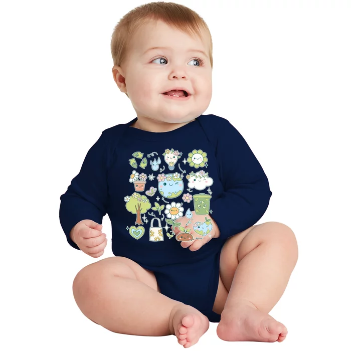 Cute Retro Hippie Celebrate Earth Day Baby Long Sleeve Bodysuit