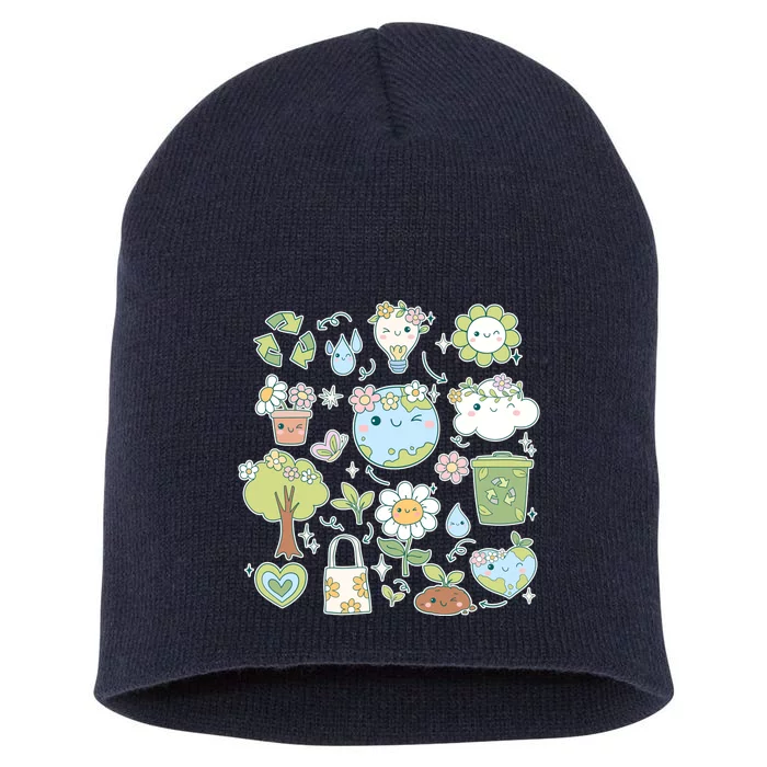 Cute Retro Hippie Celebrate Earth Day Short Acrylic Beanie