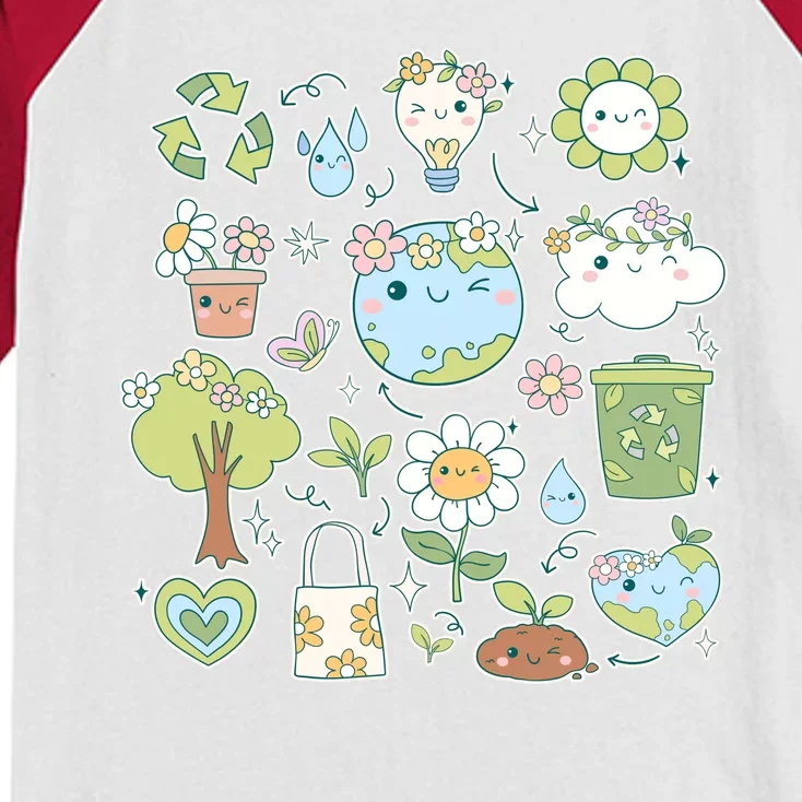 Cute Retro Hippie Celebrate Earth Day Kids Colorblock Raglan Jersey