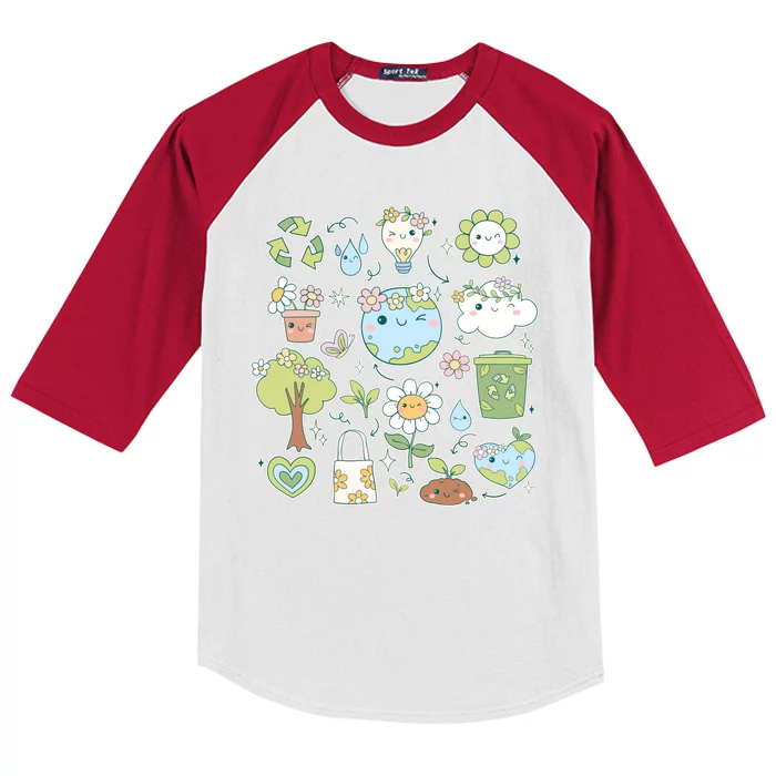 Cute Retro Hippie Celebrate Earth Day Kids Colorblock Raglan Jersey