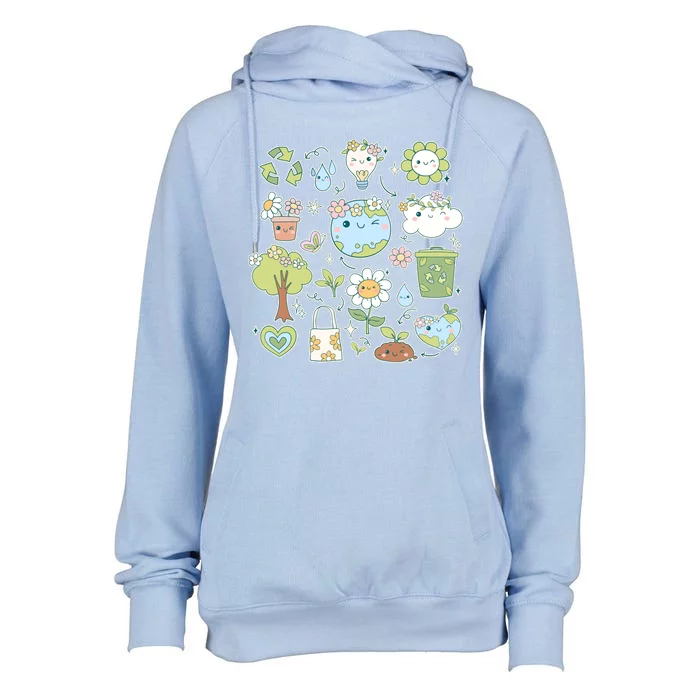 Cute Retro Hippie Celebrate Earth Day Womens Funnel Neck Pullover Hood