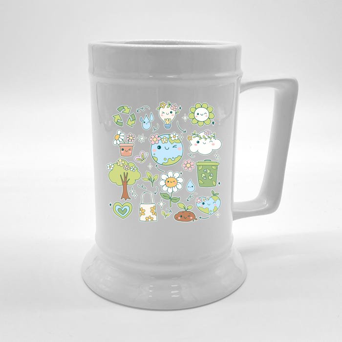 Cute Retro Hippie Celebrate Earth Day Front & Back Beer Stein