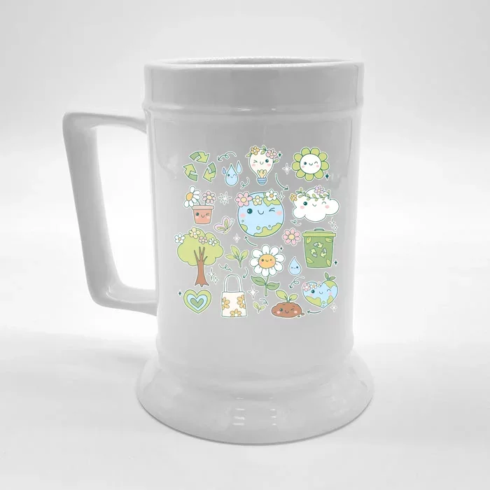 Cute Retro Hippie Celebrate Earth Day Front & Back Beer Stein