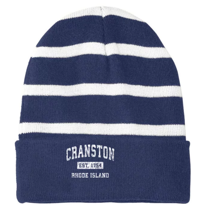 Cranston Rhode Island Ri Vintage Established Sports Design Striped Beanie with Solid Band