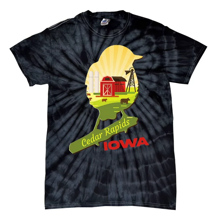 Cedar Rapids Iowa Farm Cows Barn Goldfinch Vacation Souvenir Tie-Dye T-Shirt