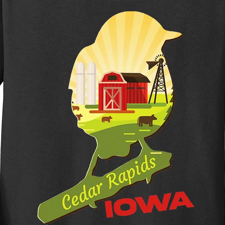 Cedar Rapids Iowa Farm Cows Barn Goldfinch Vacation Souvenir Kids Long Sleeve Shirt