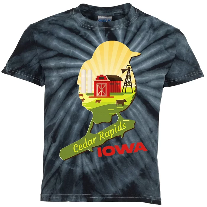 Cedar Rapids Iowa Farm Cows Barn Goldfinch Vacation Souvenir Kids Tie-Dye T-Shirt