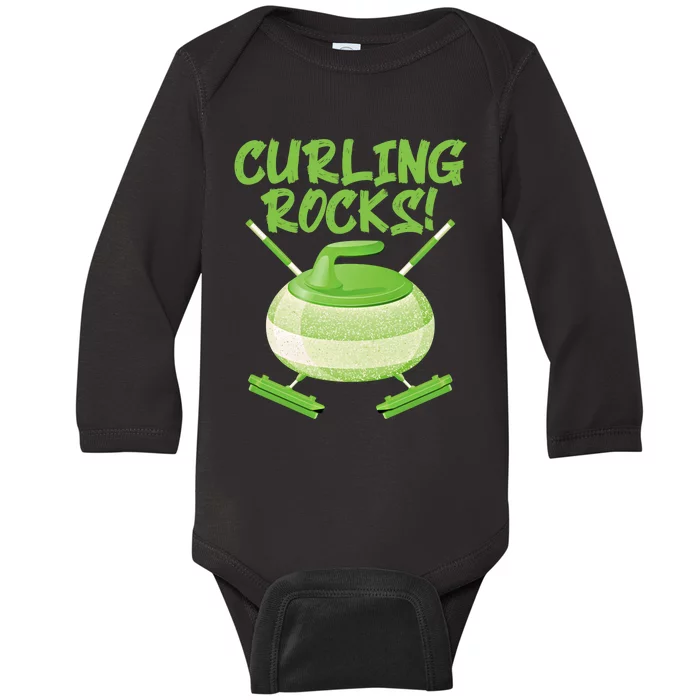 Curling Rocks! Ice Athlete Curler Curling Outfit Curling Gift Baby Long Sleeve Bodysuit