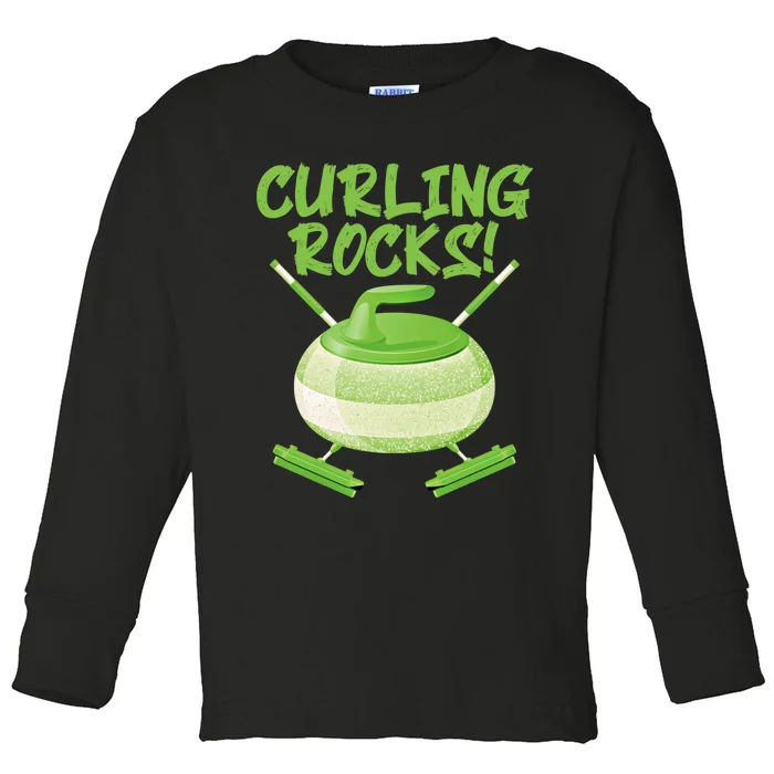 Curling Rocks! Ice Athlete Curler Curling Outfit Curling Gift Toddler Long Sleeve Shirt