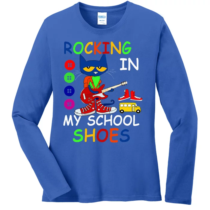 Cat Rocking In My School Shoes Back To School Ladies Long Sleeve Shirt