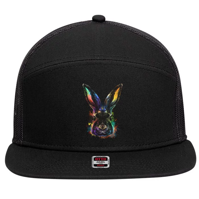 Colorful Rabbit Illustration 7 Panel Mesh Trucker Snapback Hat