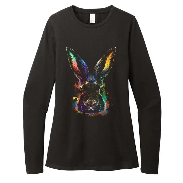 Colorful Rabbit Illustration Womens CVC Long Sleeve Shirt