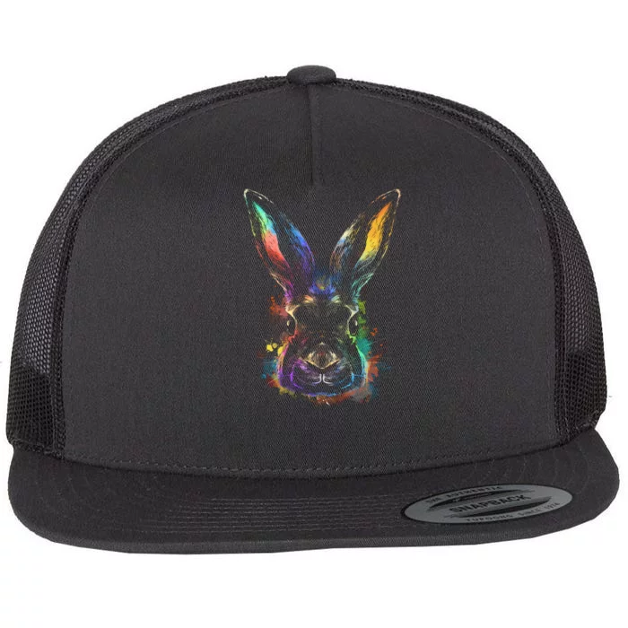 Colorful Rabbit Illustration Flat Bill Trucker Hat