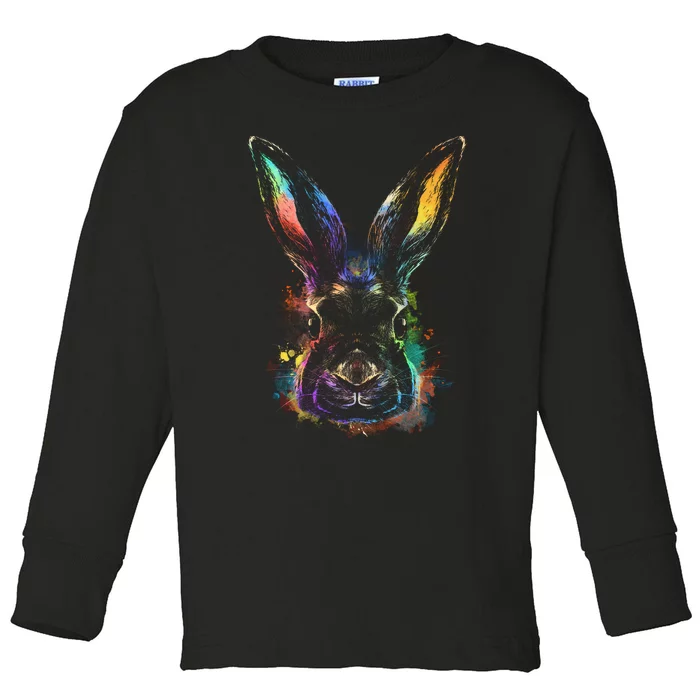 Colorful Rabbit Illustration Toddler Long Sleeve Shirt