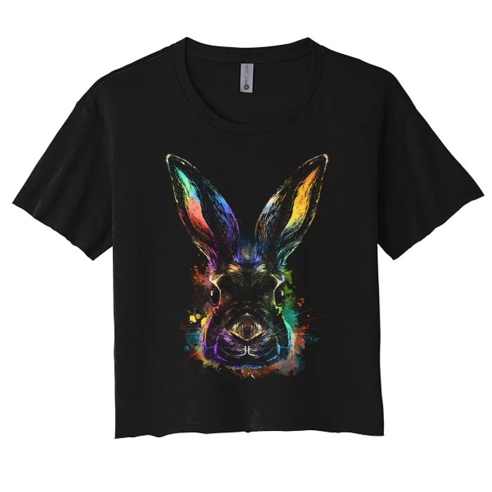 Colorful Rabbit Illustration Women's Crop Top Tee