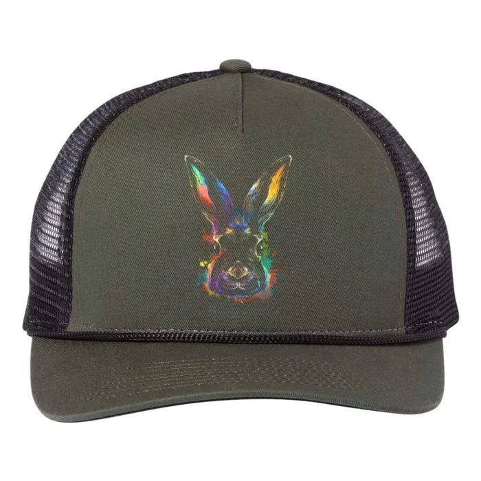 Colorful Rabbit Illustration Retro Rope Trucker Hat Cap