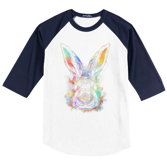 Colorful Rabbit Illustration Baseball Sleeve Shirt