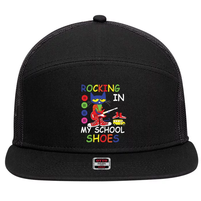 Cat Rocking In My School Shoes Back To School For Kids 7 Panel Mesh Trucker Snapback Hat