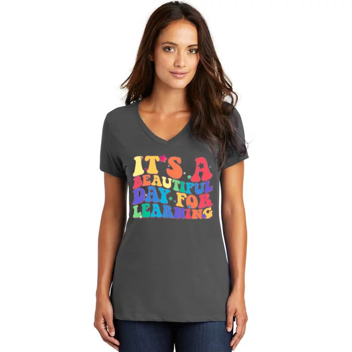 Colorful Retro It's A Beautiful Day For Learning Women's V-Neck T-Shirt