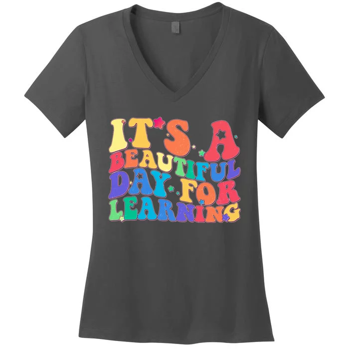 Colorful Retro It's A Beautiful Day For Learning Women's V-Neck T-Shirt