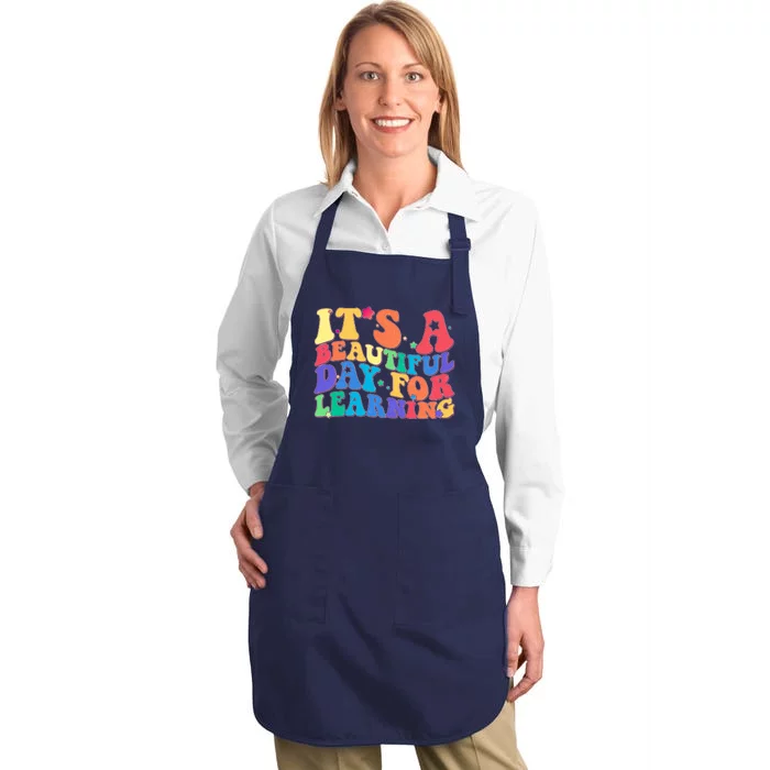 Colorful Retro It's A Beautiful Day For Learning Full-Length Apron With Pocket