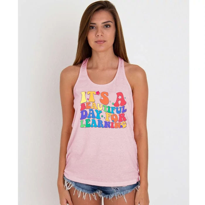 Colorful Retro It's A Beautiful Day For Learning Women's Knotted Racerback Tank