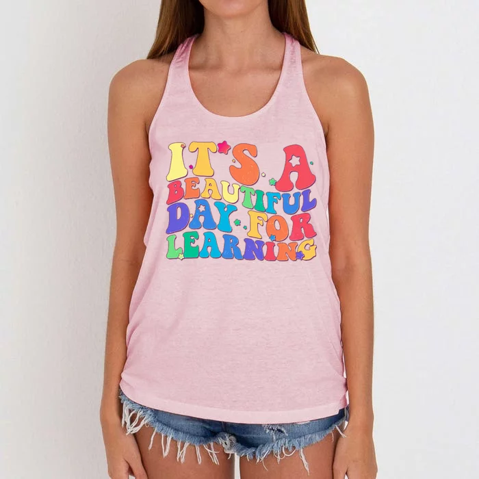 Colorful Retro It's A Beautiful Day For Learning Women's Knotted Racerback Tank