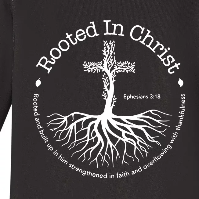 Christian Rooted In Christ Jesus Cross Pray Bible Verse Baby Long Sleeve Bodysuit